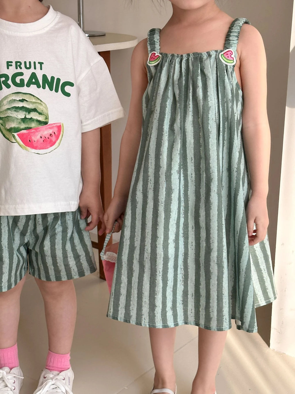 Children Clothes 2025 Summer New Cotton Stripe Baby Girl Suspender Dress Or Boy's Suit Brother And Sister Clothes