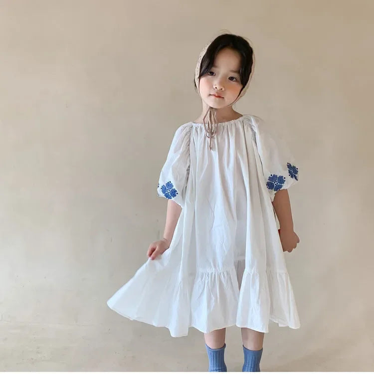 Girls Fashion Pink Princess Dress Kids Summer Puff Sleeve Casual Dresses Children Korean Style Mesh Clothing Gift Lolita Dress