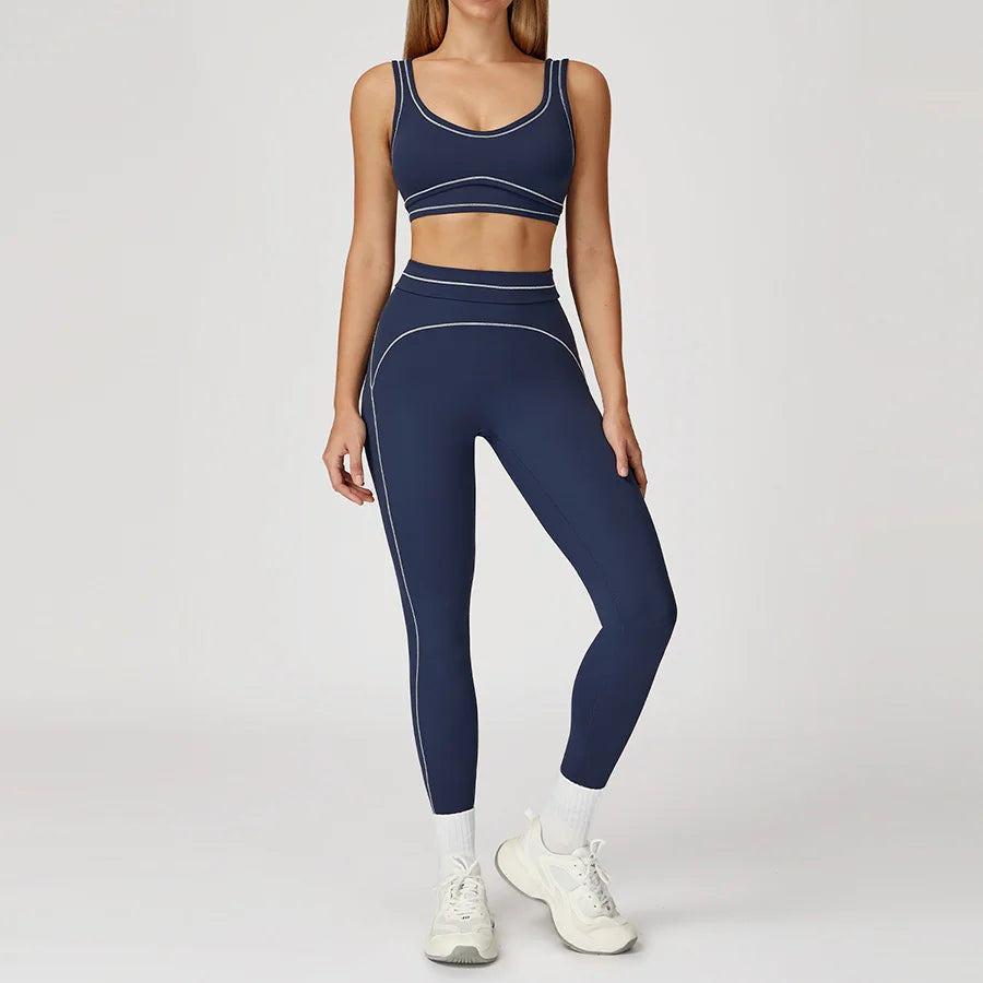 Yoga Set 2PCS Gym Clothes Sportswear Workout Outfits Women Long Sleeve Top Tracksuits Fitness Sports Bra Running Shorts Leggings