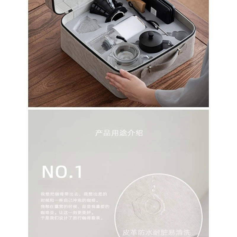 V60 Travel Hand Brew Coffee Set Electric Bean Grinder Stainless Steel Coffee Pot Household Storage Kit