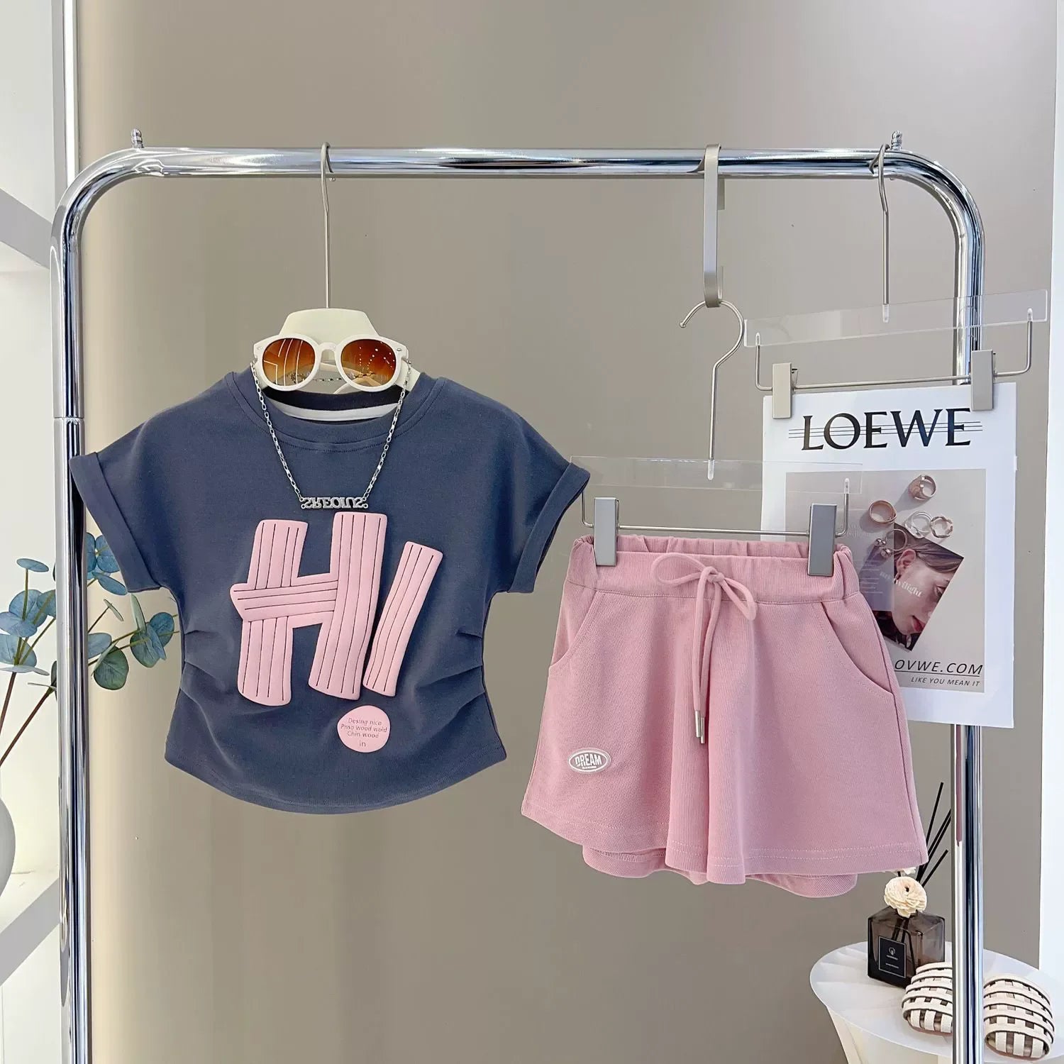 New Girls Summer Sets Children Casual Printed T-Shirt Suit Kids Short-Sleeve Top+Shorts Pcs Outfits Teenager Fashion Clothes