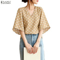 ZANZEA Elegant Woman Polka Dot Blouses Vintage V-Neck Half Bell Sleeves Loose Tops 2026 Summer Vacation Casual Blusas de Mujer