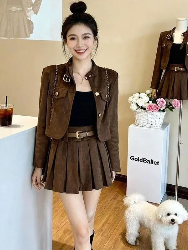 Fashionable Short Outerwear And Half-length Pleated Skirt Set Women's Spring 2026 Stylish Slimming Ensemble Casual Style