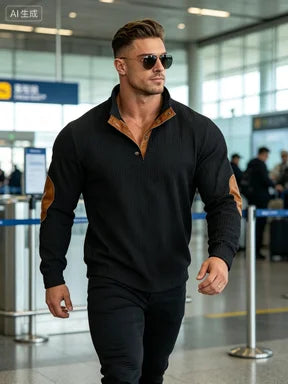 2026 New Spring Autumn Men's Jacquard Knit Sweatshirt, European Size Stand Collar Long Sleeve Loose Casual Outdoor Pullover
