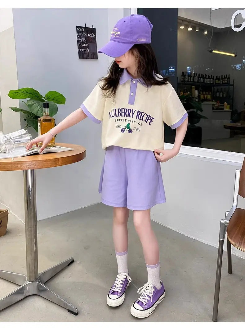 Summer Teenage Girls Clothes Set Children O-Neck Tshirt and Pleats Skirts Suit Student School Short Sleeve Tee Bottom Outfits