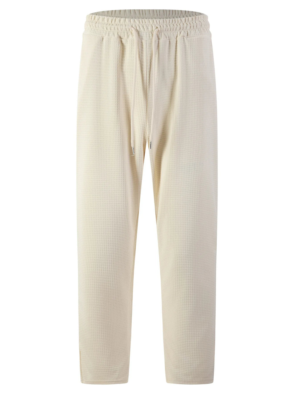 Men's new wide-checkered drawstring casual pants - lightweight, breathable, solid color, comfortable straight-leg trousers