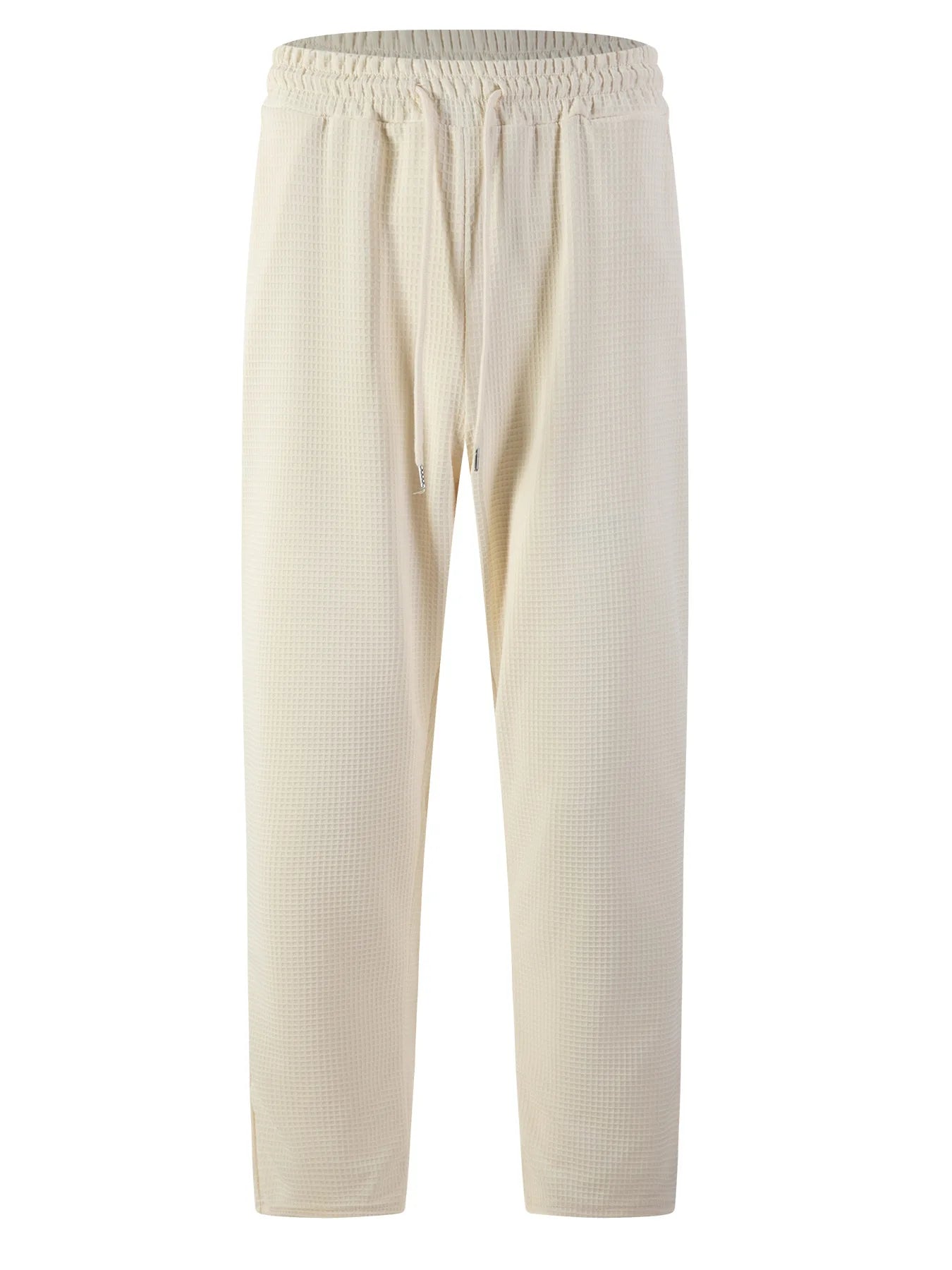 Men's new wide-checkered drawstring casual pants - lightweight, breathable, solid color, comfortable straight-leg trousers