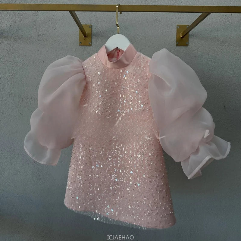 Teen Girl Clothes 2025 New Glitter Kids Girls Princess Gown Piano Recital Sweet Party Outfit Toddler Formal Wear Costume Vestido