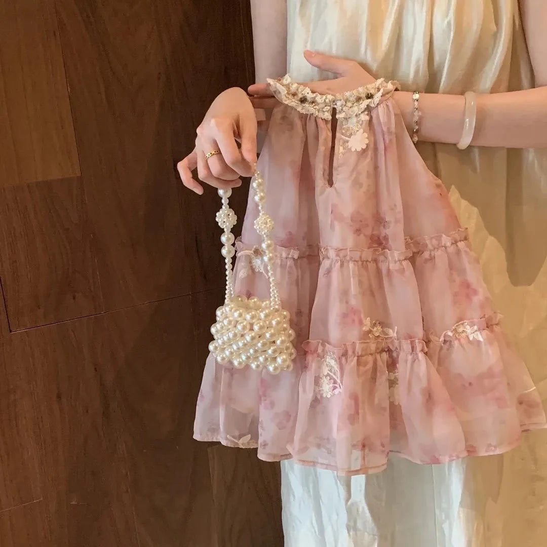 Girls' Summer Dress 2025 New Vacation Princess Dress Children's Baby Stylish Tank Top Skirt Floral Dress