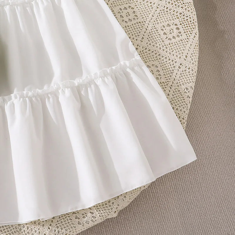 Girls' Outfit summer new style children's stylish three-dimensional flower flying sleeve top half skirt two-piece set