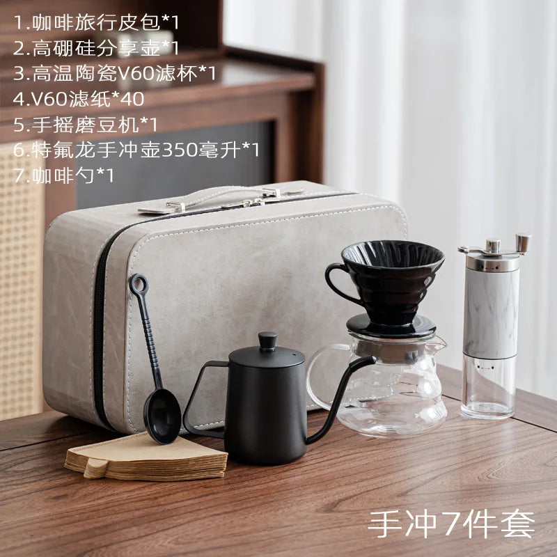 New V60 Travel Hand Brew Coffee Electric Bean Grinder Gift Box Set Stainless Steel Coffee Suitable for Pot Household Storage