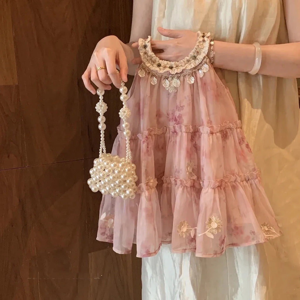 Girls' Summer Dress 2025 New Vacation Princess Dress Children's Baby Stylish Tank Top Skirt Floral Dress