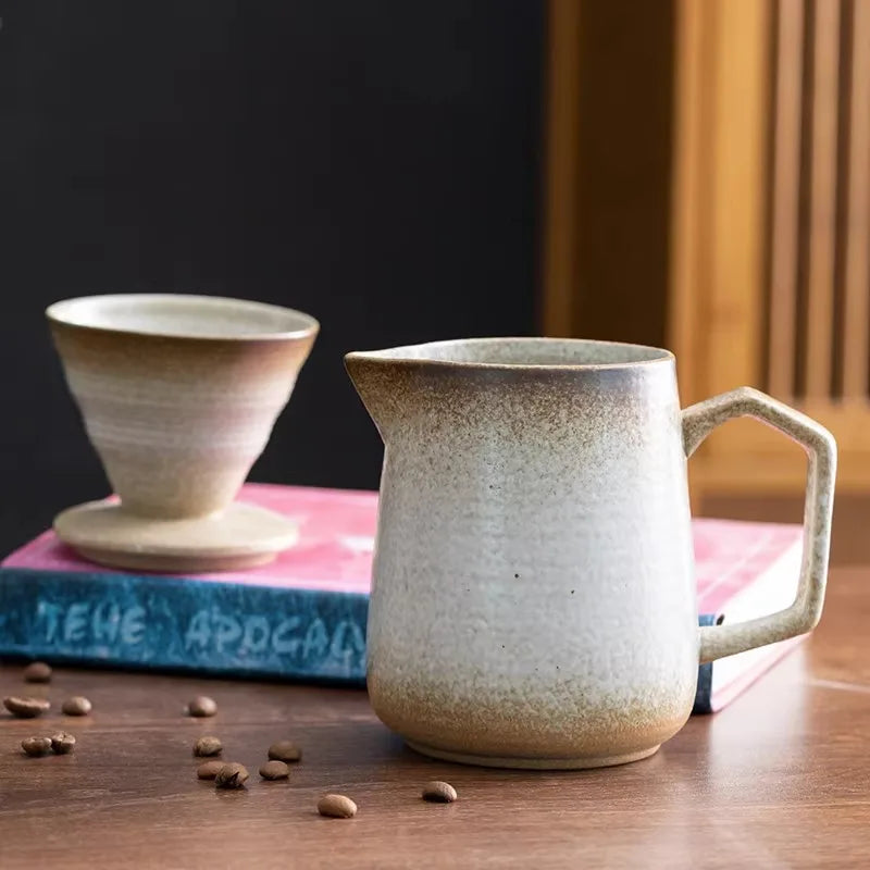 Retro coarse pottery coffee pot drip brewing set gradual change manual filter cup V60 hand brewing coffee set