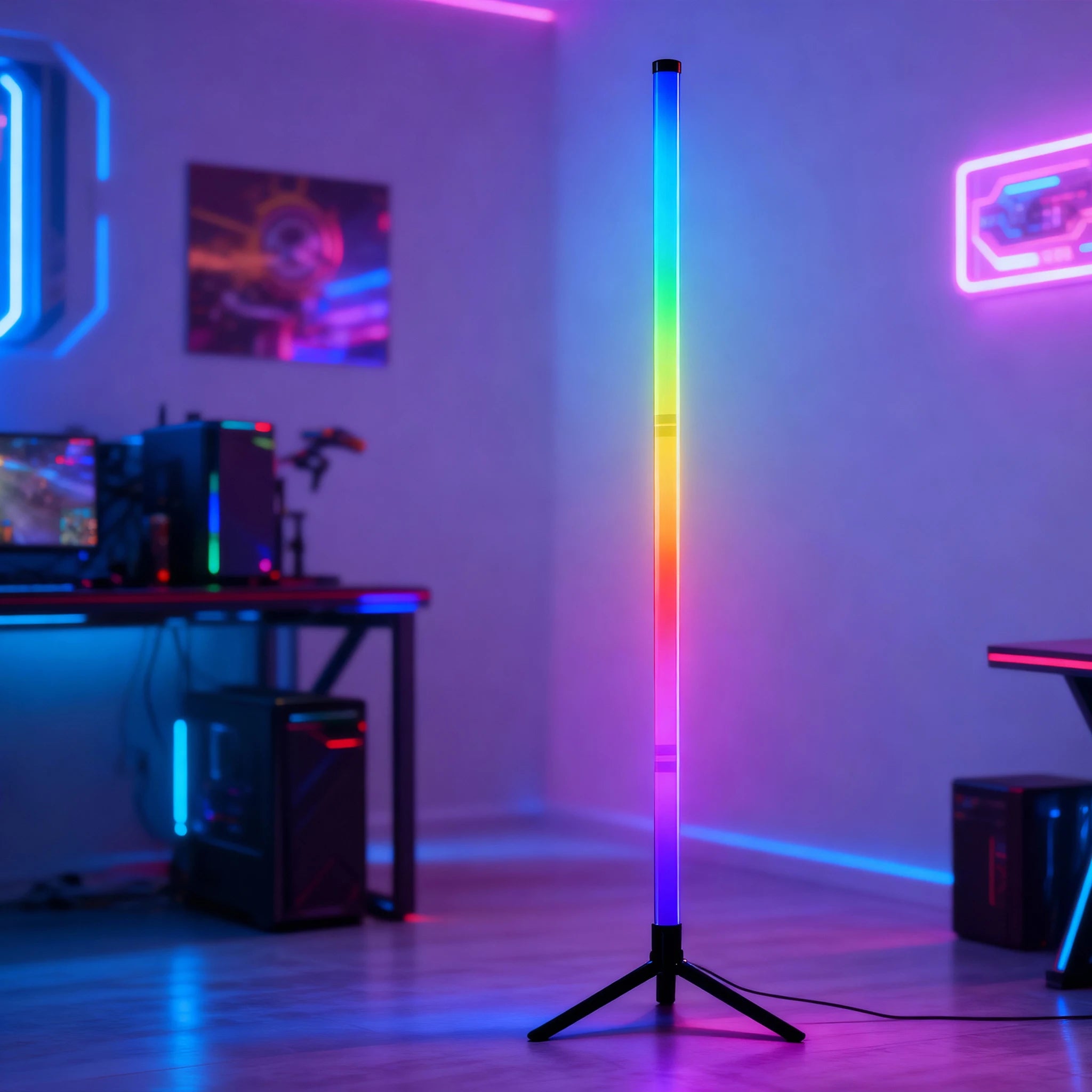 LED RGB gaming atmosphere light  floor lamp E-sports remote control app PC desk table bedroom living room hallway colored light