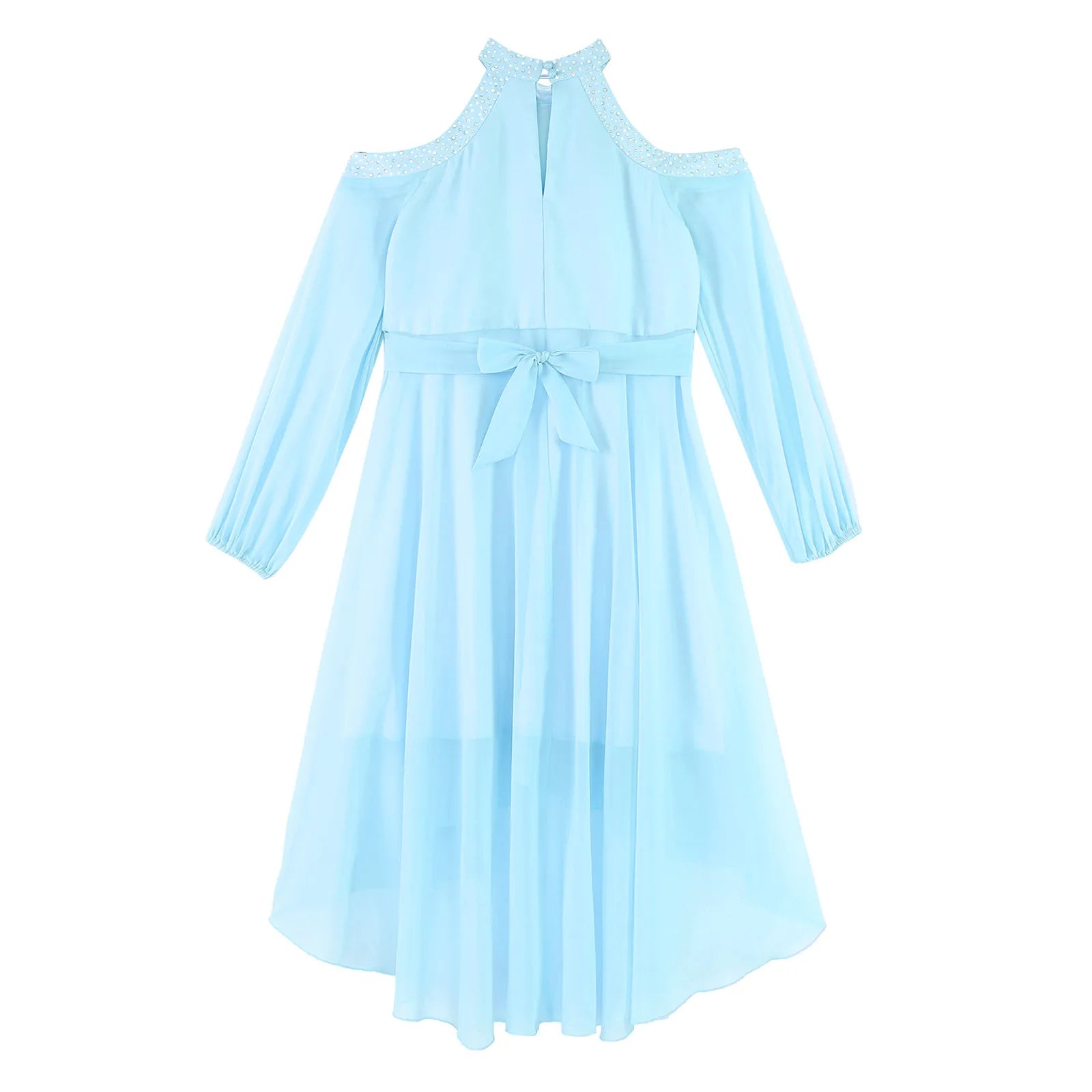 Kids Girls Elegant Party Dress Halter Off-shoulder High Waist Ruffled Chiffon Dresses Wedding Birthday Pageant Evening Prom Gown