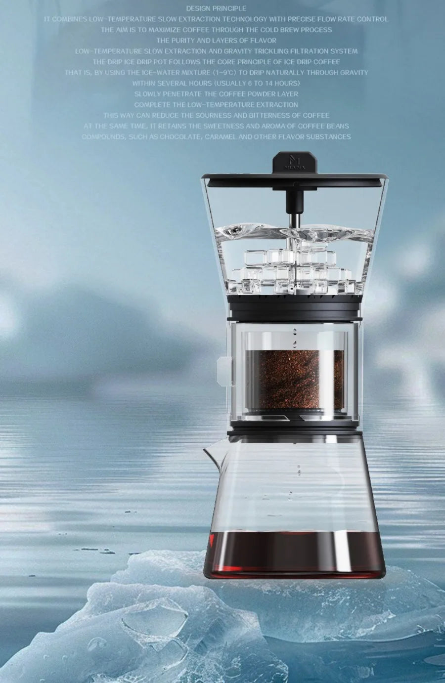 muvna Cold Brew Coffee Maker 600ml Adjustable Water Flow Dripper Iced Coffee Tea Brewer Stainless Steel Filter Home Barista Tool