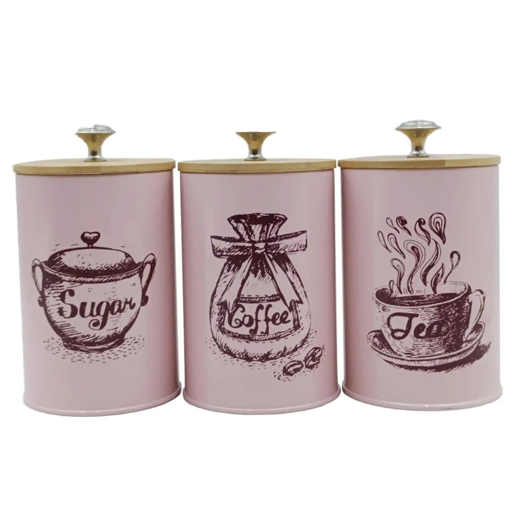 3Pcs Sealed Coffee Canister Set Iron Kitchen Counter Storage Jars with Lids Cover for Coffee Tea Sugar Container