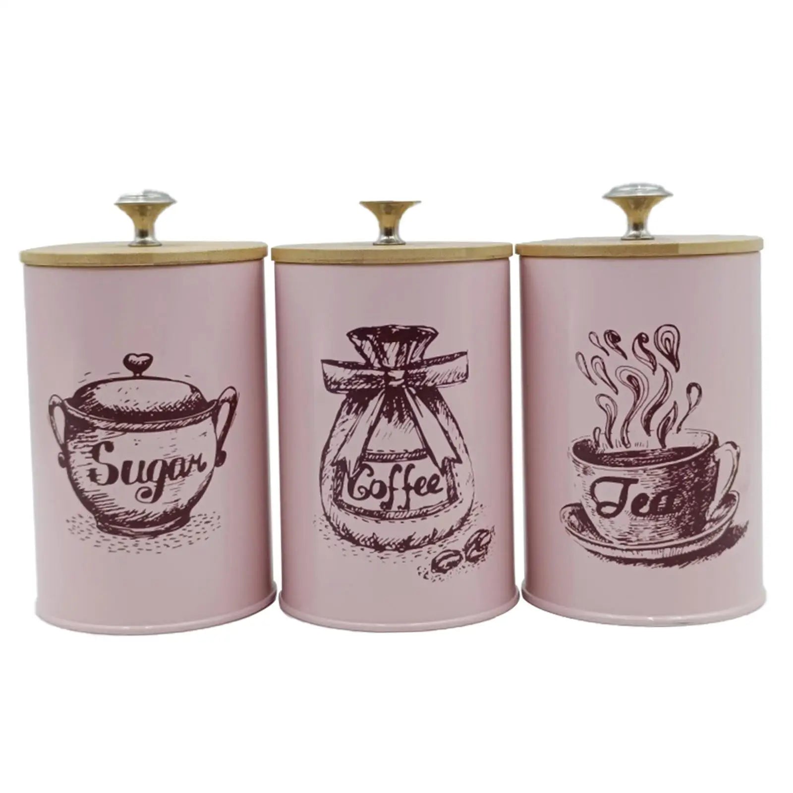 3Pcs Sealed Coffee Canister Set Iron Kitchen Counter Storage Jars with Lids Cover for Coffee Tea Sugar Container