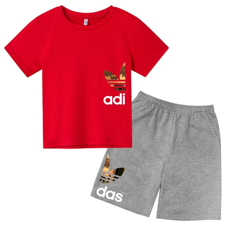 Summer 3-13Y Kids Fashion Creative Sports Outdoor Print Short Sleeve T-Shirt & Shorts Set - Stylish Children's 2-Piece Activewea