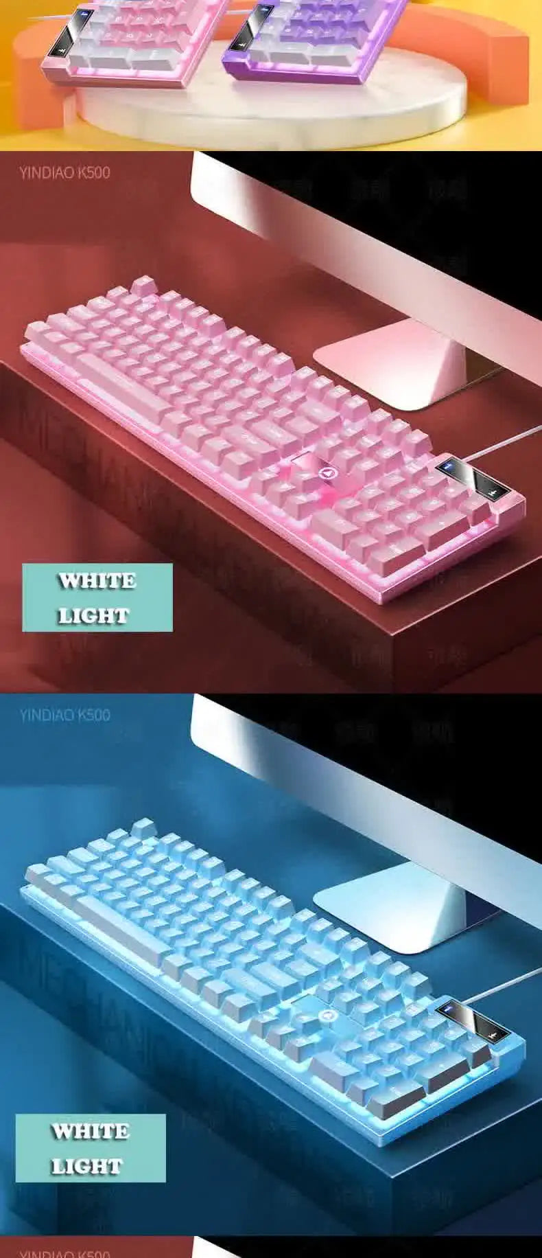 Carpbaba K500 104 Key USB Wired Gaming Keyboard Color Backlit Mechanical Hand Feel Keyboard for Computer Laptop PC Accessories
