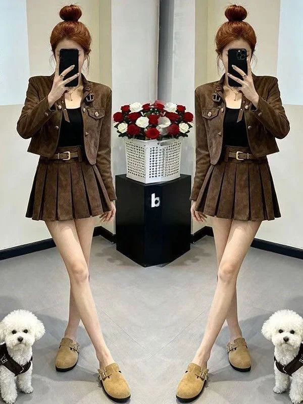 Fashionable Short Outerwear And Half-length Pleated Skirt Set Women's Spring 2026 Stylish Slimming Ensemble Casual Style