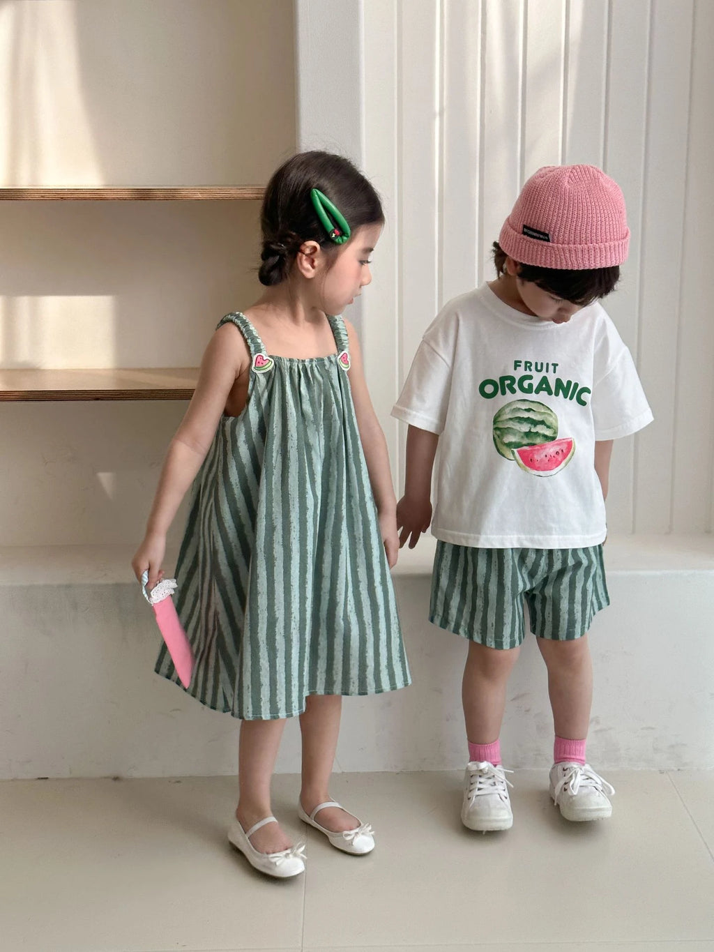 Children Clothes 2025 Summer New Cotton Stripe Baby Girl Suspender Dress Or Boy's Suit Brother And Sister Clothes