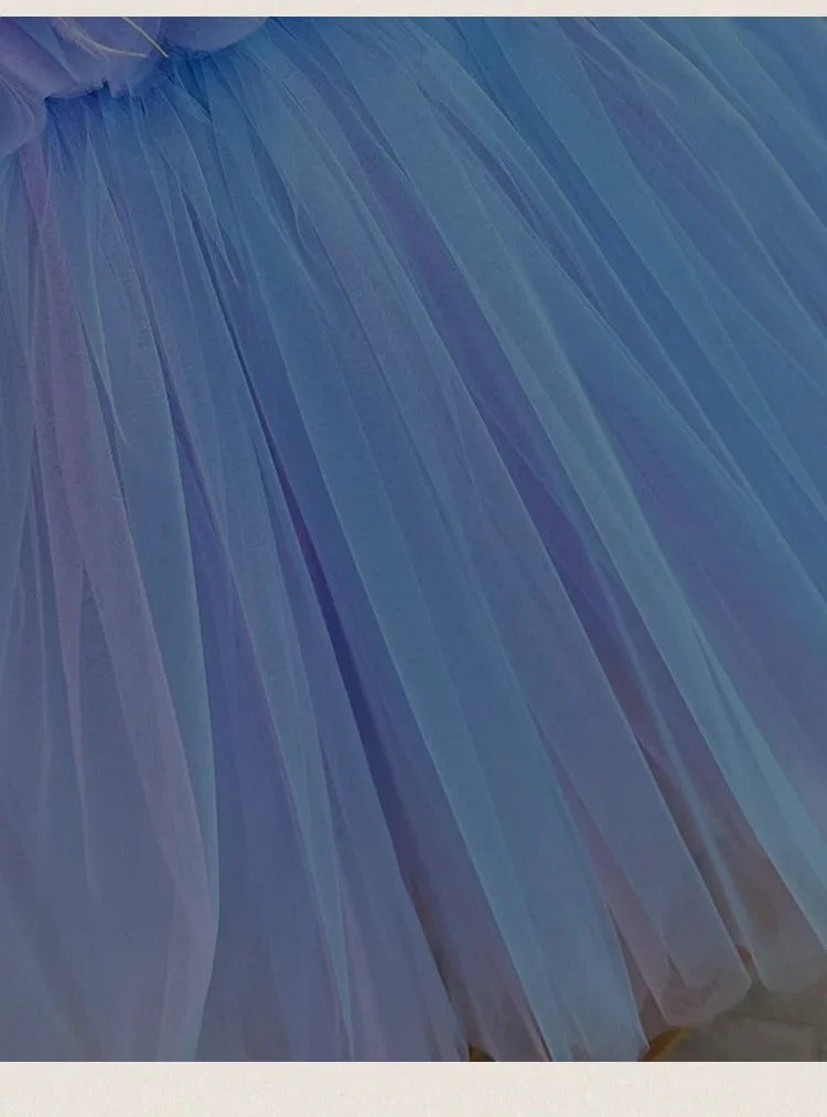Girl Clothes Children's Flower Dress Wedding Princess Dresses Little Girls Pink Blue Strap Tulle Tutu Skirt Purple Spaghetti