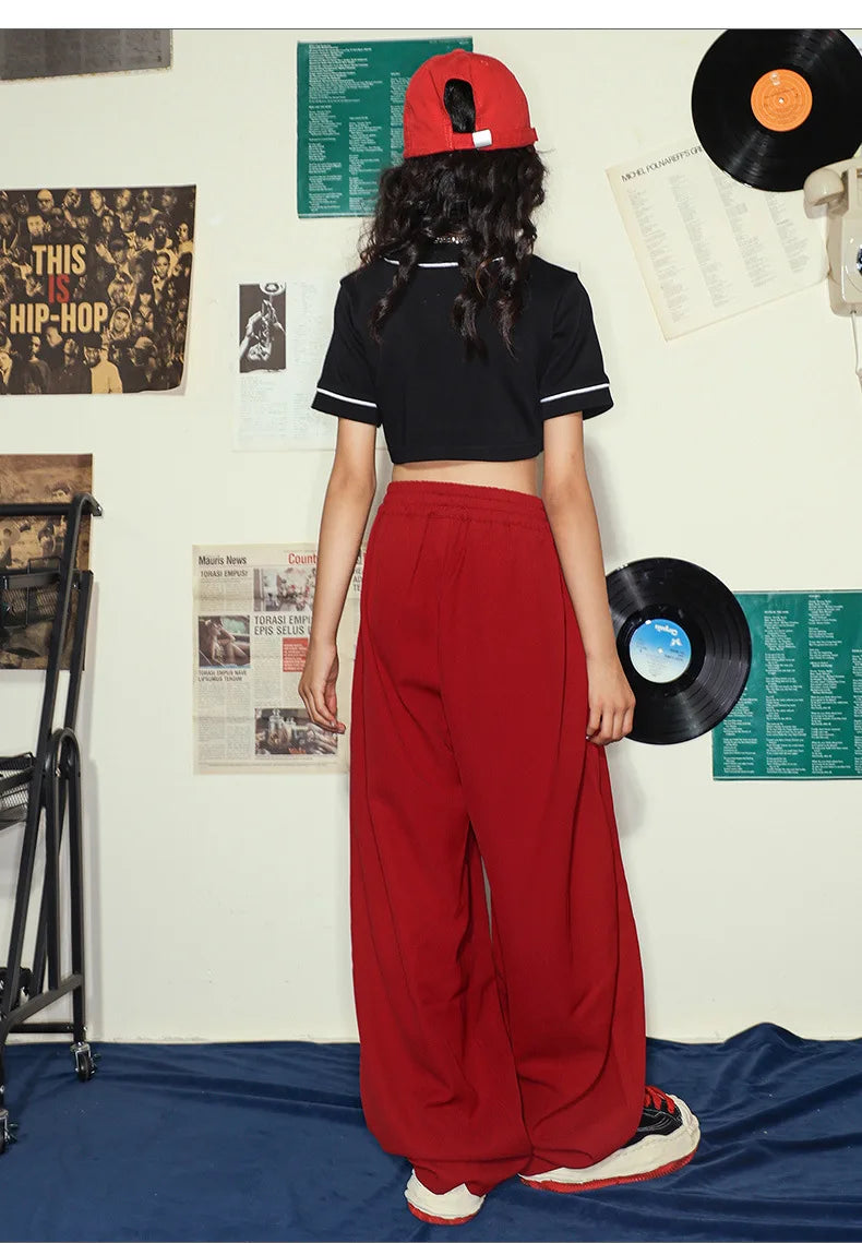 Hip Hop Girls Crop T-shirt Loose Pants Kids Street Dance Baseball Jacket Child Streetwear Jazz Clothes Sets Teen Fashion Costume
