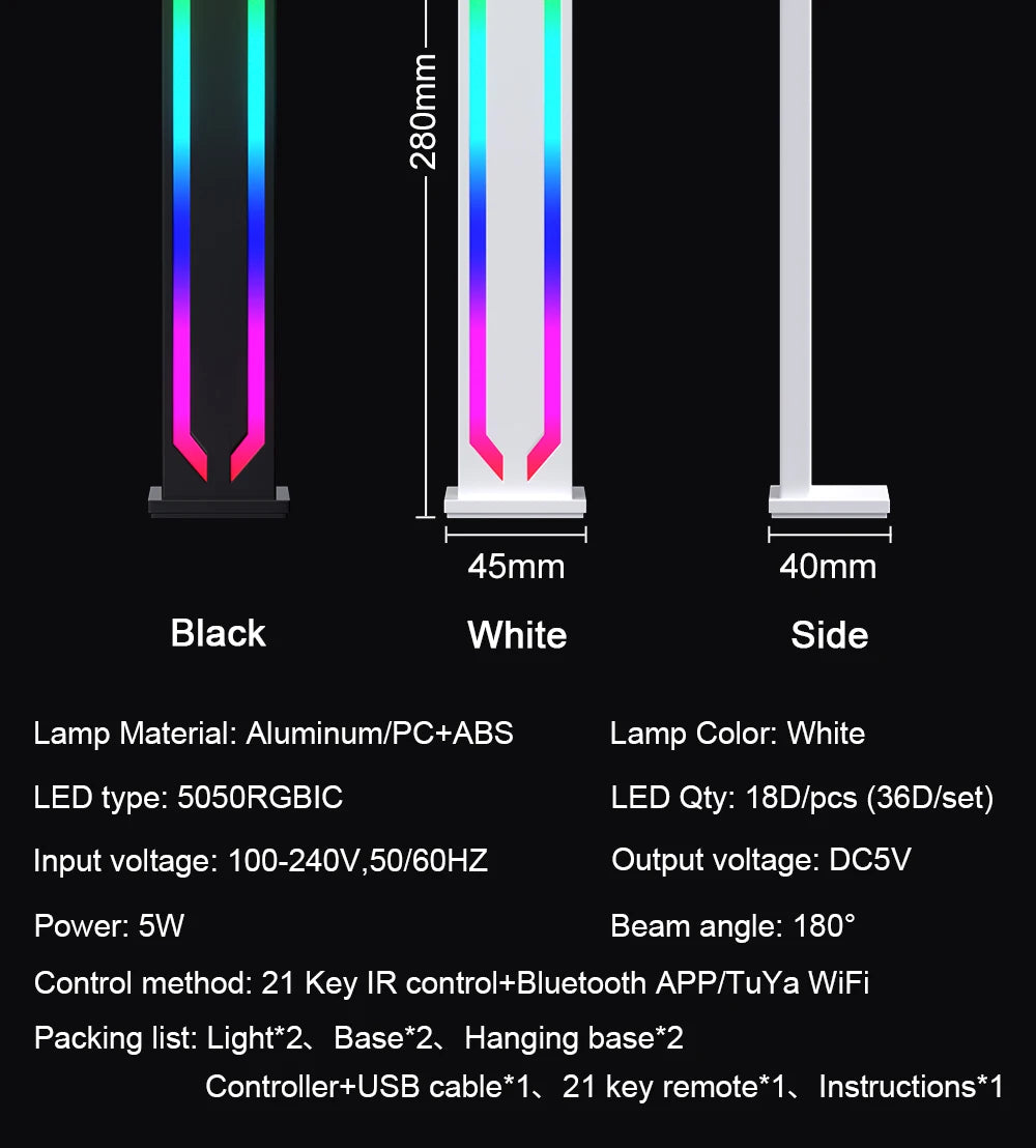 Smart Slim RGB Mood Light, Desktop Gaming Light, 16 Million Colors, 286 Scenes and 3 Synced Music Modes for Living Room