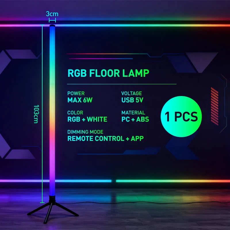 LED RGB gaming atmosphere light  floor lamp E-sports remote control app PC desk table bedroom living room hallway colored light
