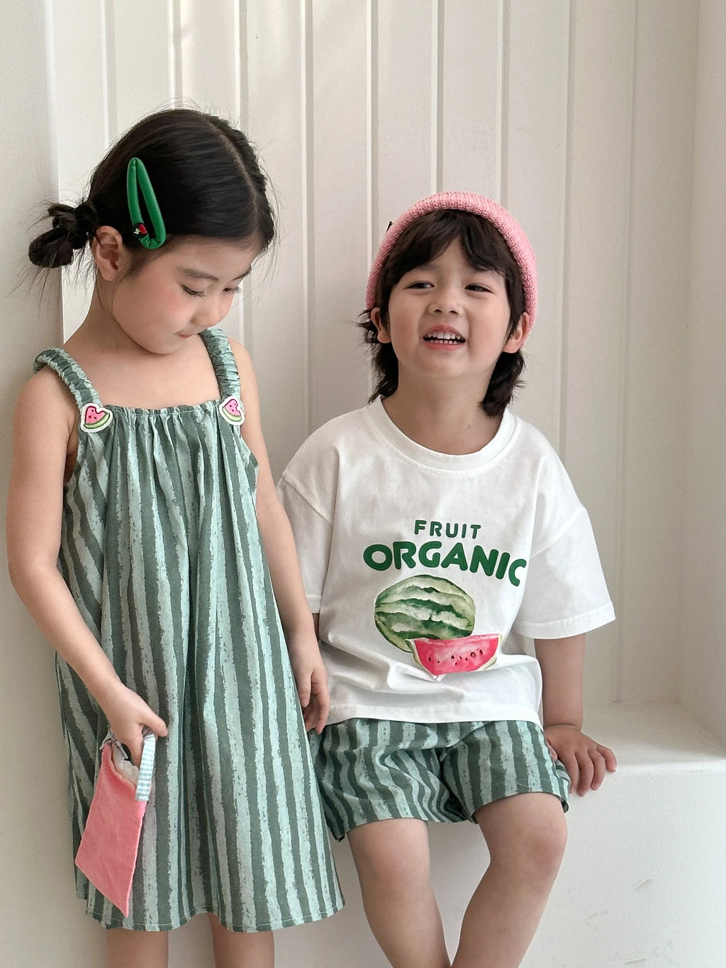 Children Clothes 2025 Summer New Cotton Stripe Baby Girl Suspender Dress Or Boy's Suit Brother And Sister Clothes