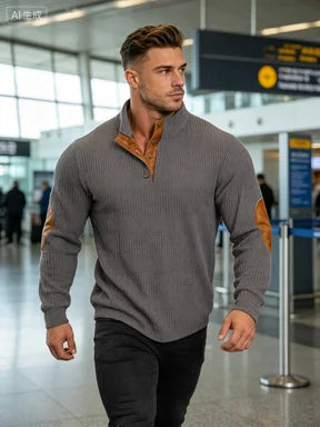 2026 New Spring Autumn Men's Jacquard Knit Sweatshirt, European Size Stand Collar Long Sleeve Loose Casual Outdoor Pullover