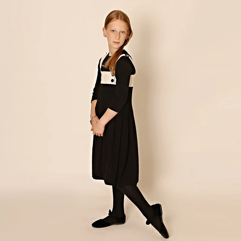 Girls dress elegant leather and cotton family set girls strap dress black outfit clothes for autumn/winter adjust buttons w/bows
