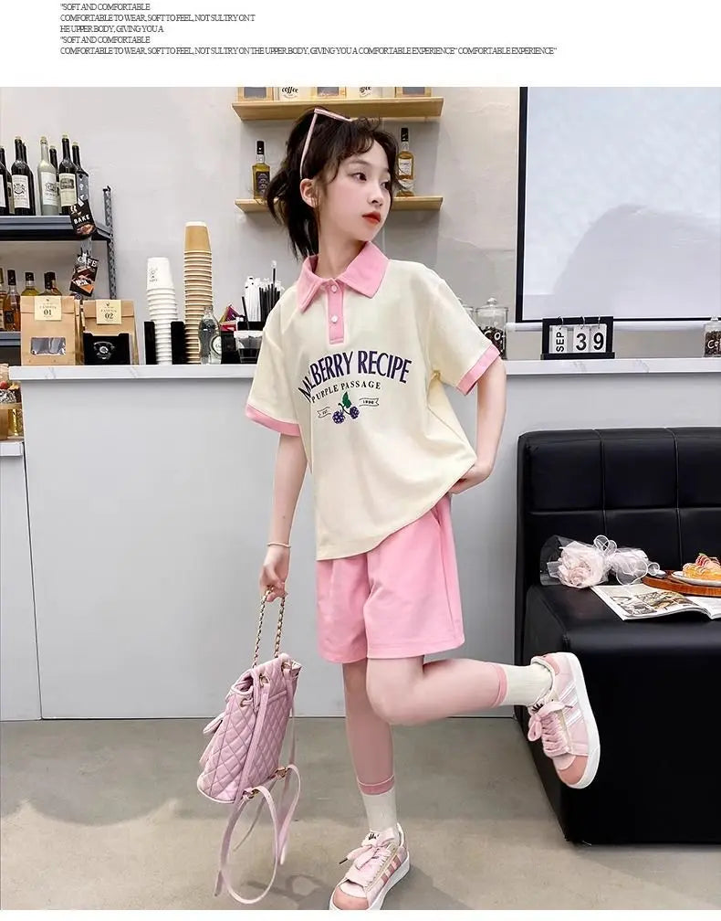 Summer Teenage Girls Clothes Set Children O-Neck Tshirt and Pleats Skirts Suit Student School Short Sleeve Tee Bottom Outfits