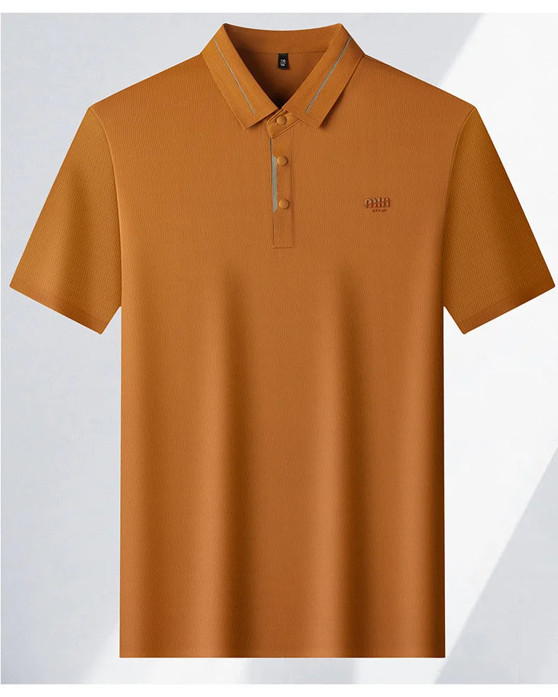 Luxury brand ice silk short sleeve polo shirt men's summer fashion letter embossed comfort breathable leisure high-end T-shirt