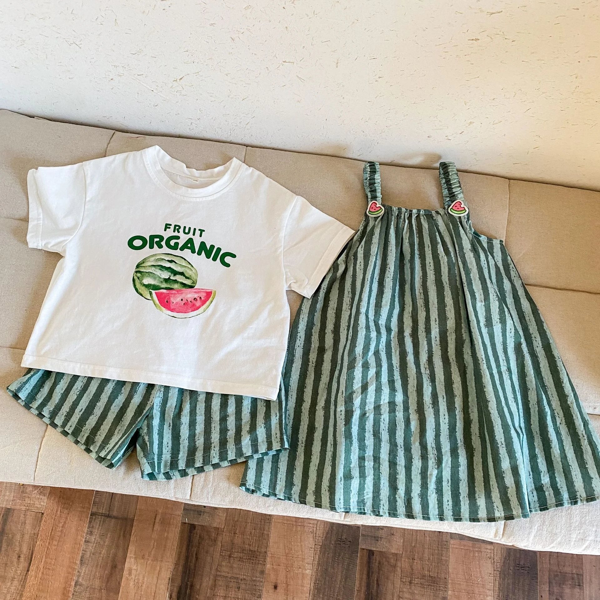 Children Clothes 2025 Summer New Cotton Stripe Baby Girl Suspender Dress Or Boy's Suit Brother And Sister Clothes