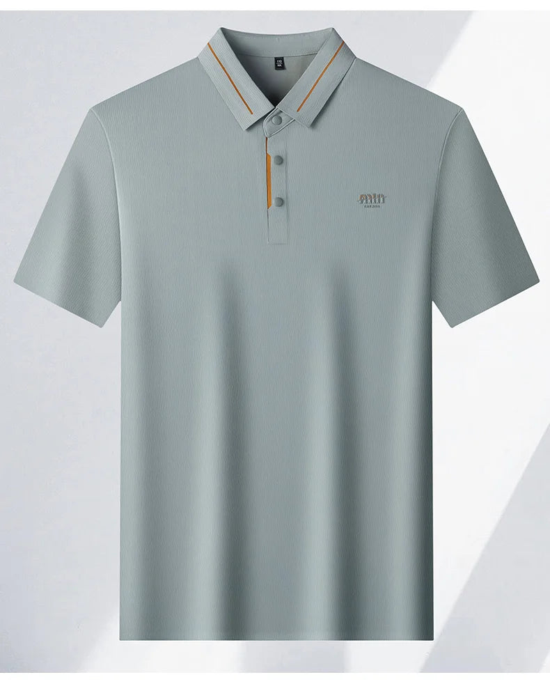 Luxury brand ice silk short sleeve polo shirt men's summer fashion letter embossed comfort breathable leisure high-end T-shirt