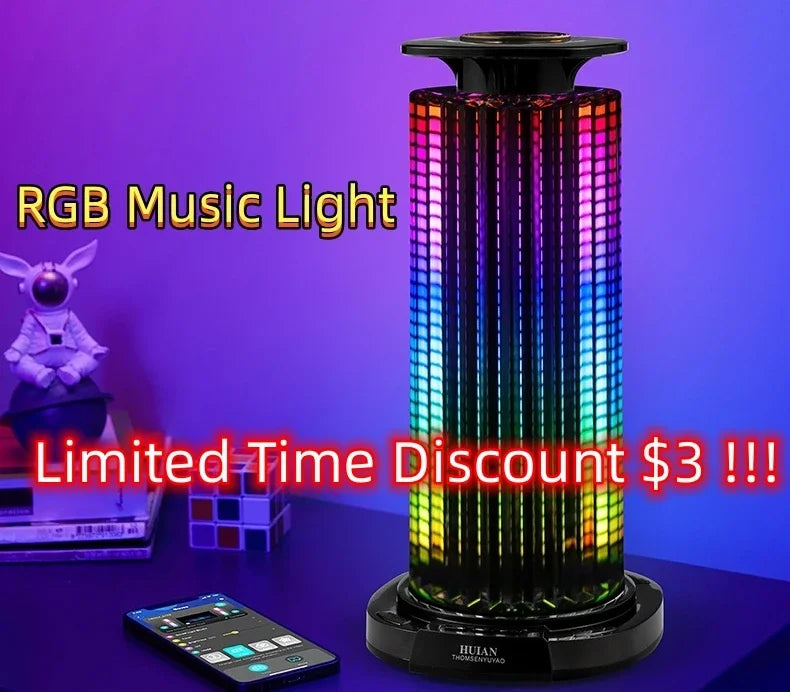Smart RGB Sound Control Lights 3D Double Sided Pickup LED Lights Rhythm Ambient LAMP APP Control For Car Gaming Desktop Lights