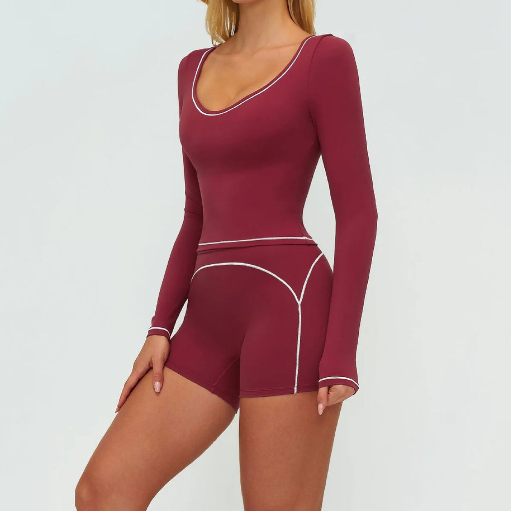 Yoga Set 2PCS Gym Clothes Sportswear Workout Outfits Women Long Sleeve Top Tracksuits Fitness Sports Bra Running Shorts Leggings