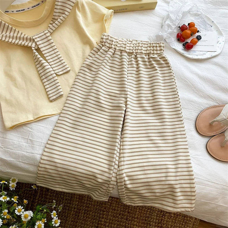 New Girls Summer Sets Children Casual Printed T-Shirt Suit Kids Short-Sleeve Top+Shorts Pcs Outfits Teenager Fashion Clothes