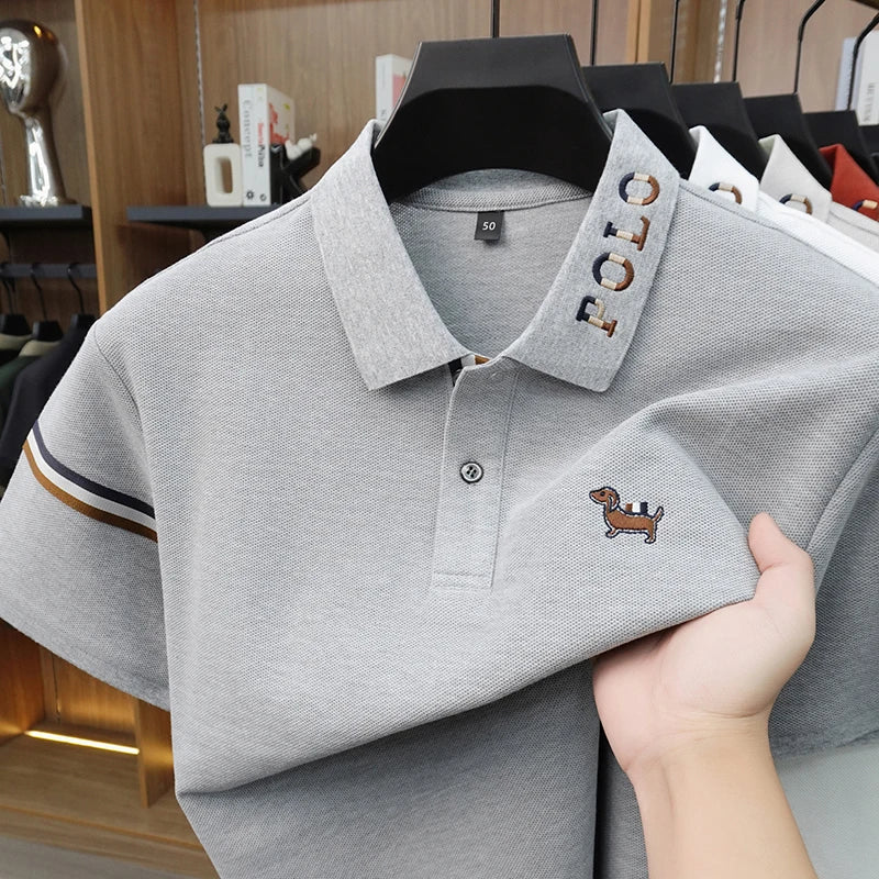 100% pure cotton short sleeve polo shirt summer comfort men's T-shirt designer brand cartoon dog embroidery fashion casual top