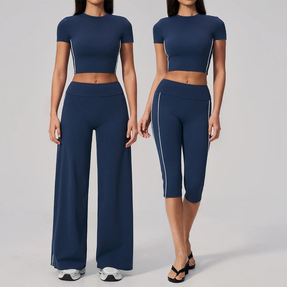 2PCS Yoga Set Women Tracksuit Sports Outfit Gym Set Running Workout Clothes Short Sleeves Sports Bra Athletic Wear Yoga Clothing