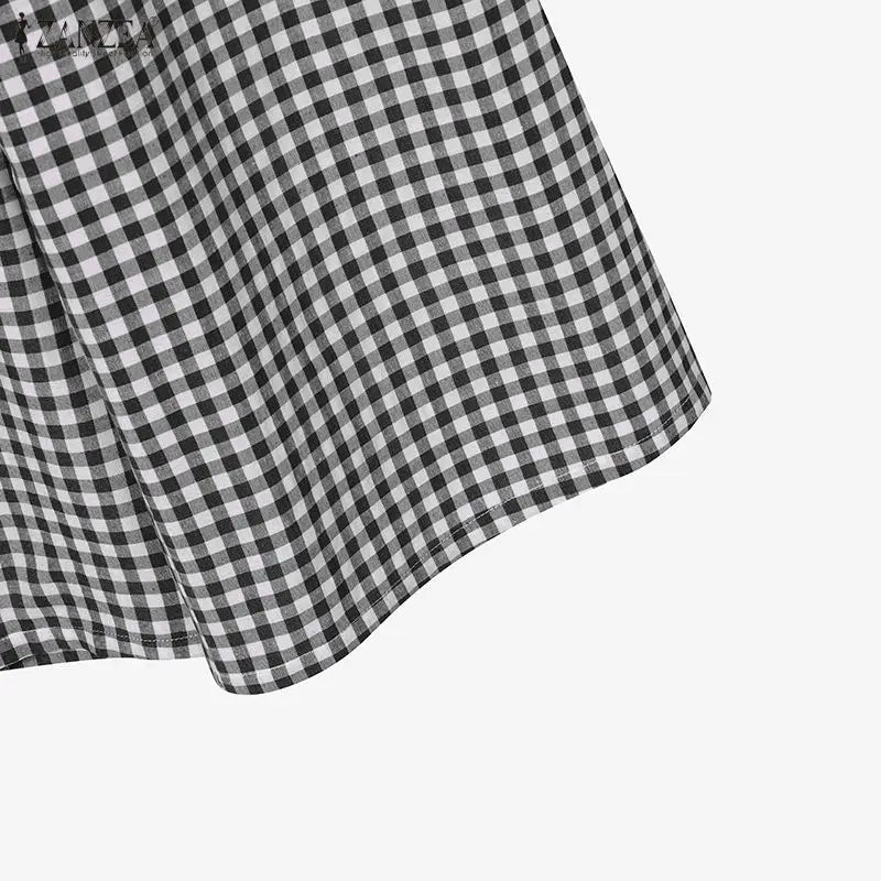 ZANZEA Women's Gingham Pant Suits Collared Long Sleeve High-Low Blouse & Wide Leg Pant 2 Pieces Sets Streetwear Casual Outfits