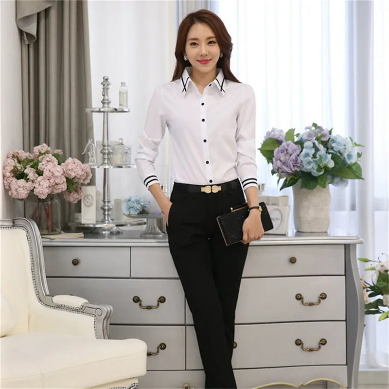 Korean Fashion Women Shirts White Shirt Women Long Sleeve Shirts Tops Office Lady Basic Shirt Blouses Woman Blouse
