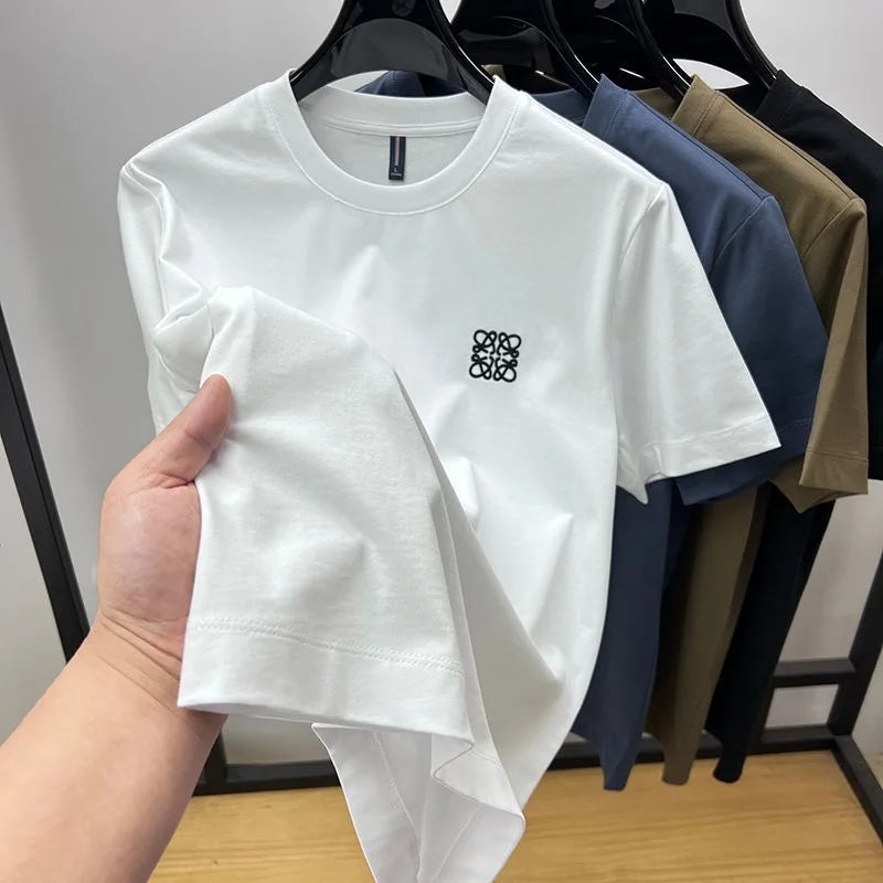 Luxury high-end standard embroidery 100% cotton men's summer casual fashion T-shirt brand fashionable high-quality short sleeved