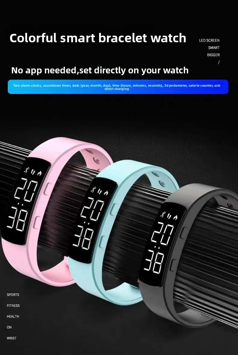Sports smart bracelet with vibration alarm clock, running pedometer bracelet for male and female students