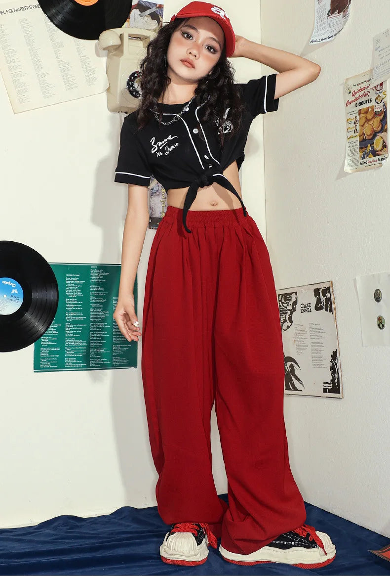 Hip Hop Girls Crop T-shirt Loose Pants Kids Street Dance Baseball Jacket Child Streetwear Jazz Clothes Sets Teen Fashion Costume