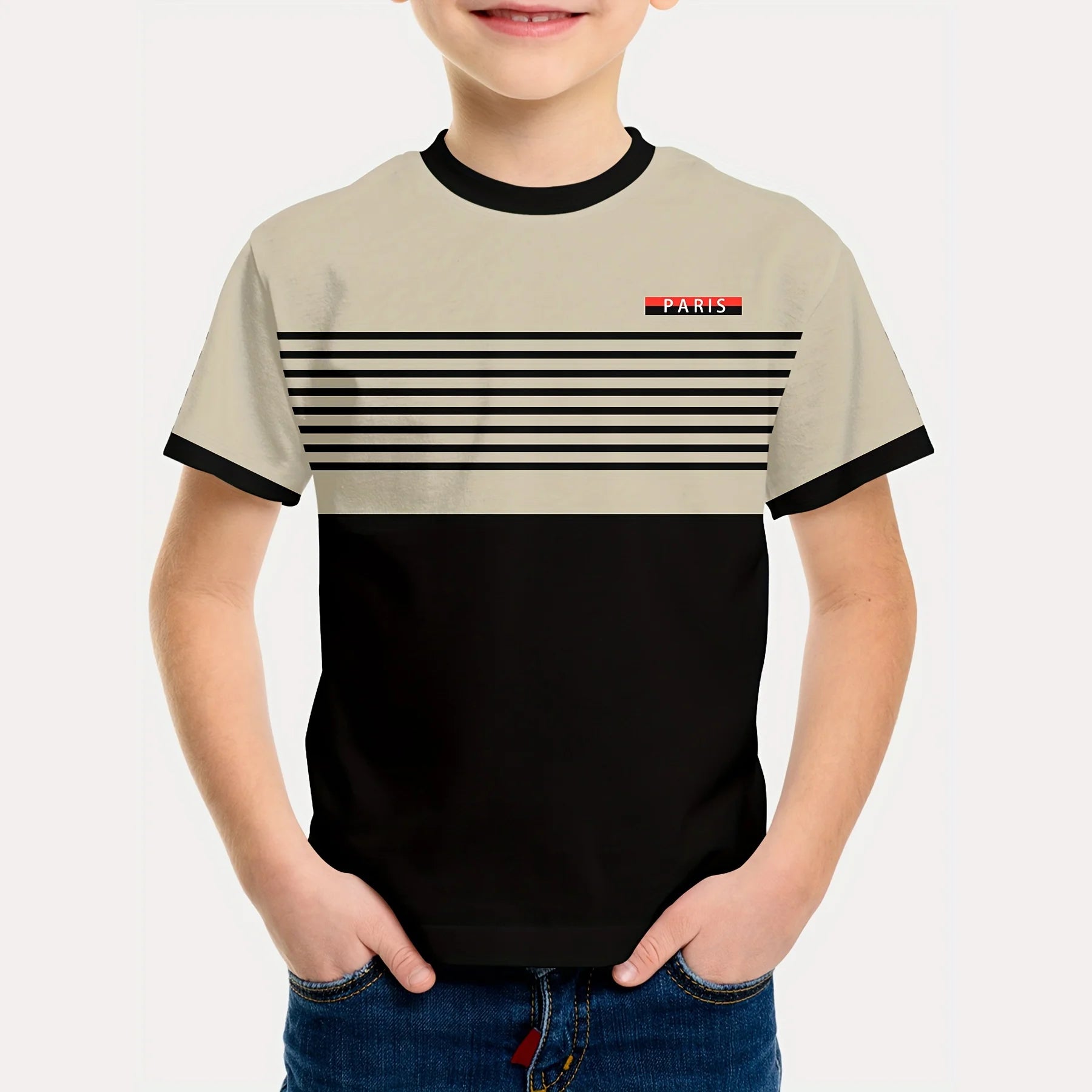 Kids Boys Clothes Simple Paris Letter Print Short Sleeve T Shirt Children Boys 2 to 9 Years Casual Comfortable Tees Children Top