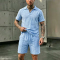 2 Pcs Sets Men's Summer Linen Polo and Shorts Simple Casual Beach Clothing Set Shirts Comfortable Hawaii Wear