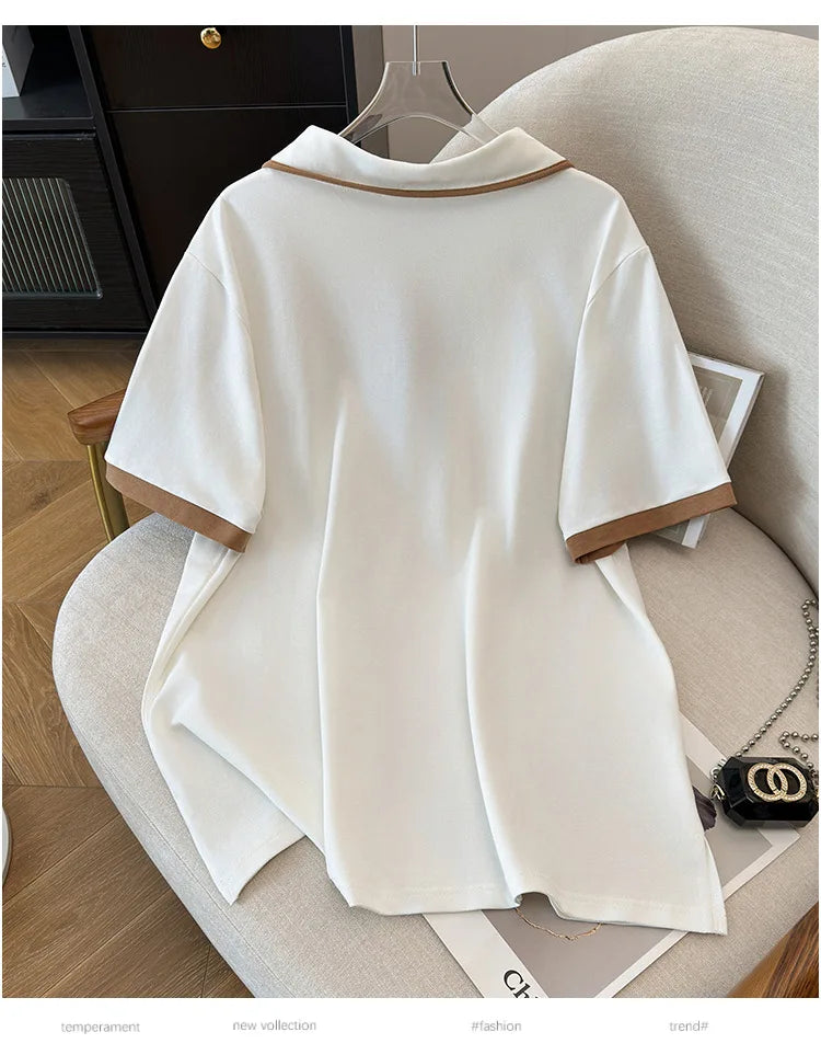 175Kg Plus Size Women's Bust 170 Summer Loose Lapel Top Short Sleeve T-Shirt Black White 6XL 7XL 8XL 9XL 10XL 11xl